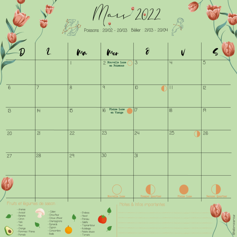 Calendrier MARS 2022 - format carré