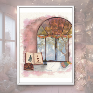 Illustration Automne Autumn Fall Fenêtre Window Erable Feuilles Grimoire Fleurs Radio Cosy Hello mon Amour Hellomonamour Audrey Dufils