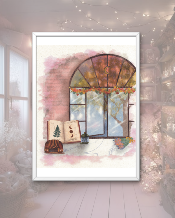 Illustration Automne Autumn Fall Fenêtre Window Erable Feuilles Grimoire Fleurs Radio Cosy Hello mon Amour Hellomonamour Audrey Dufils