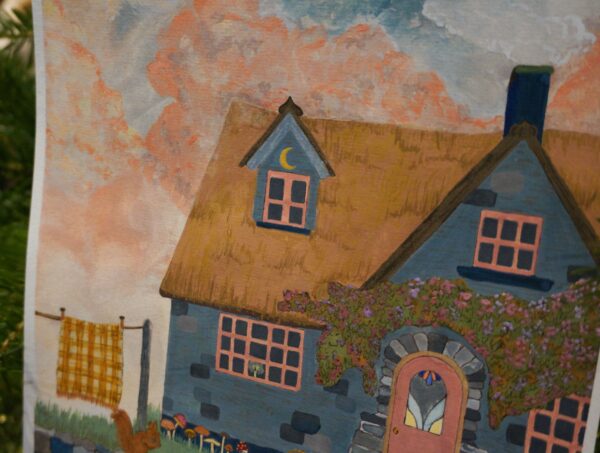 Autumn cottage witch illustration gouache traditionnel cottagecore aesthetic witchy witches english countryside country automne fall pumpkin citrouille pumpkins patch squirell plaid cosy cozy pink rose celtic irish scottish england house home mushroom hellomonamour hello mon amour paint painting