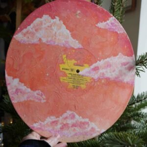 Vinyle ciel rose romantique nuages étoiles lunes paillettes glitter clouds sky view pink neon Vinyle peint à la main Acrylic Acrylique painting Vynil Hello mon Amour hellomonamour gift